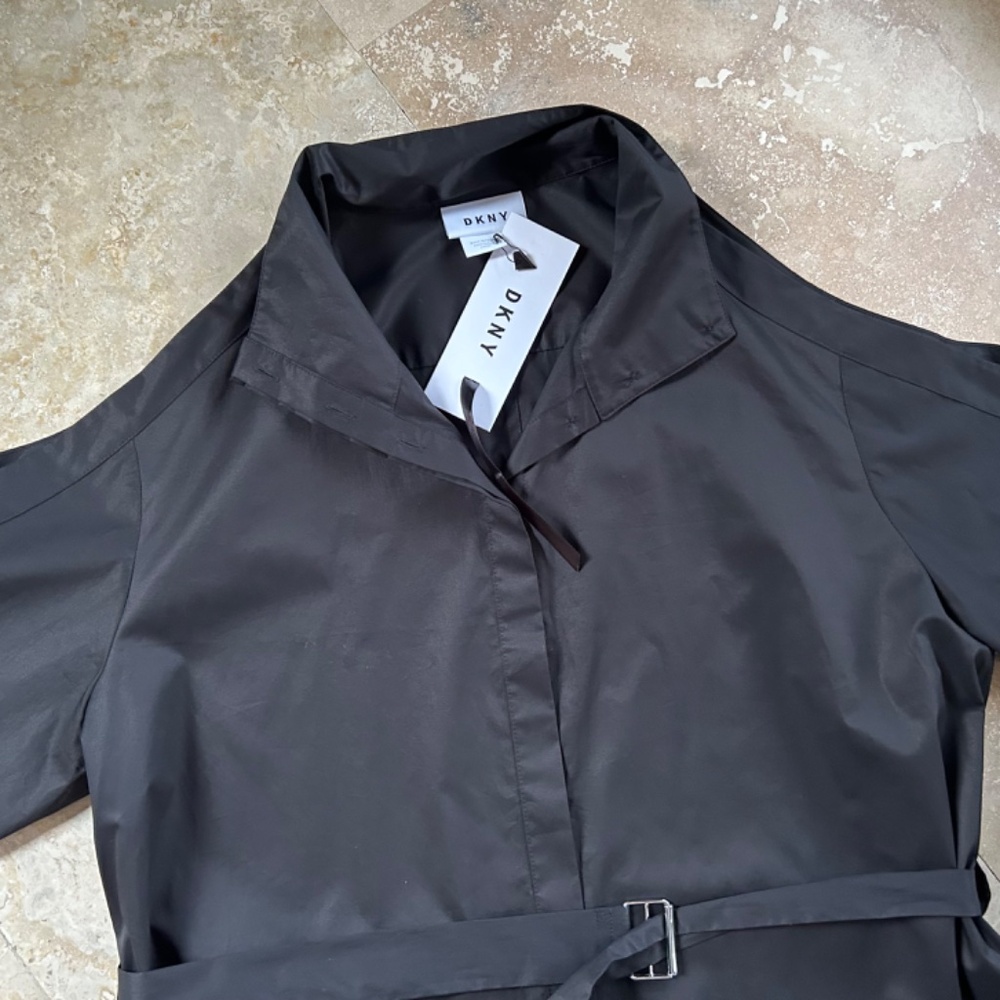 DKNY Black Cold Shoulder Cotton Shirt Dress With Belt, Size L - Picture 8 of 16